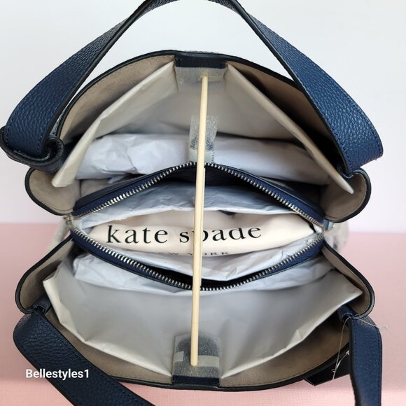 KATE SPADE Knott MEDIUM Denim Check & Leather Crossbody Tote- Indigo Multi⭐ - Picture 12 of 16